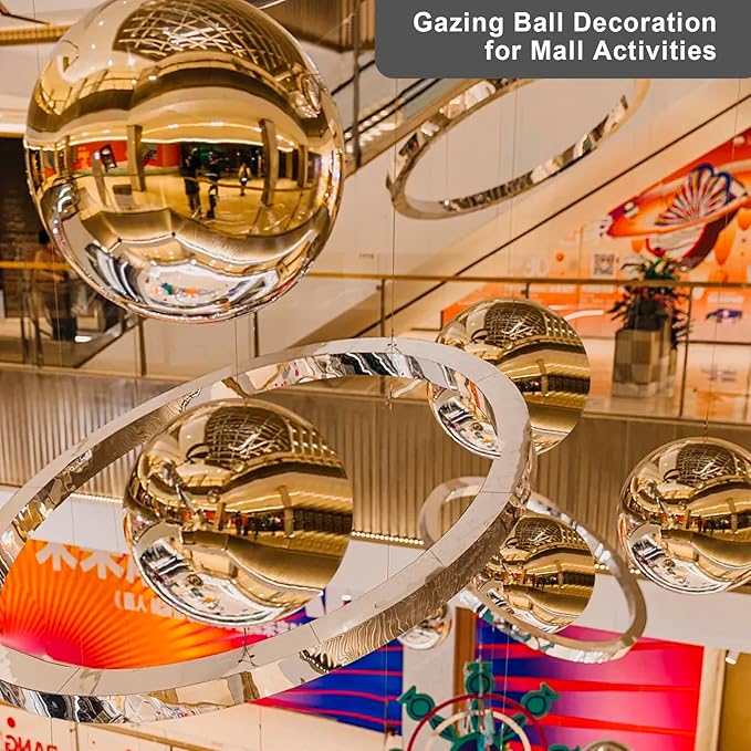 Nerien Gazing Ball, 2 Inch Stainless Steel Garden Mirror Globe, Polished Ornament Sphere, Hollow Floating Reflective Hemisphere, for Home Outdoor Pond Housewarming Swimming Decoration, Gold, 5pcs