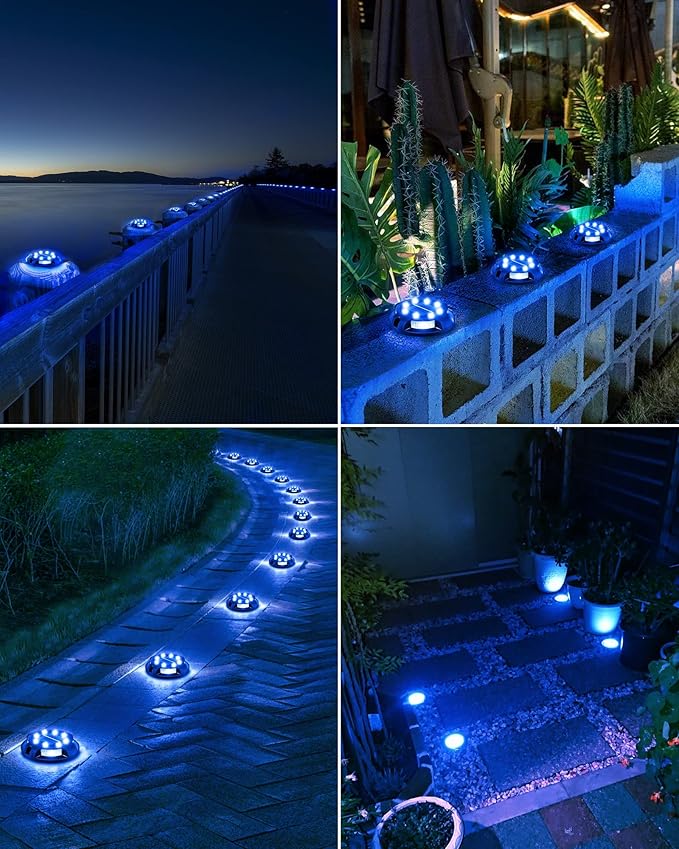 Biling Solar Pathway Lights Outdoor Uplight Sidelight, 12 Packs Blue Bright Solar Ground Lights Walkway Lights Waterproof Solar Deck Lights for Yard Walkway Garden Halloween Decorations