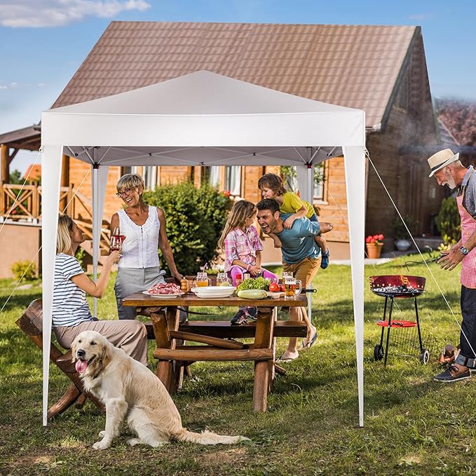 Outvita 6.5x6.5ft Pop Up Canopy Tent, Outdoor Instant Shelter Folding Canopy with Carry Bag for Commercial Events, Party, Backyard BBQ, Camping White