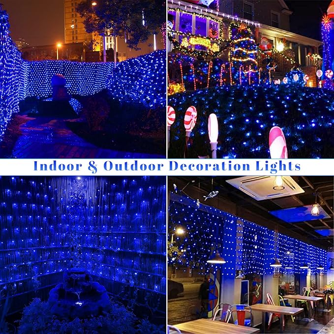 Blue Net Lights Outdoor - 360 LED Christmas Lights Plug in With Remote, 12 x 5ft Extendable 8 Modes Waterproof for Bushes Gazebo Lawn Wedding Patio Garden Tree Decoration