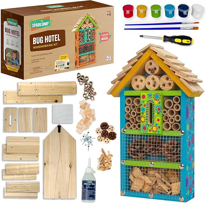 Premium Bug Hotel Kit, DIY Cedar Wood Craft for Building Bee, Ladybug, or Butterfly Houses, Educational Kit for Kids, Parents and Teachers