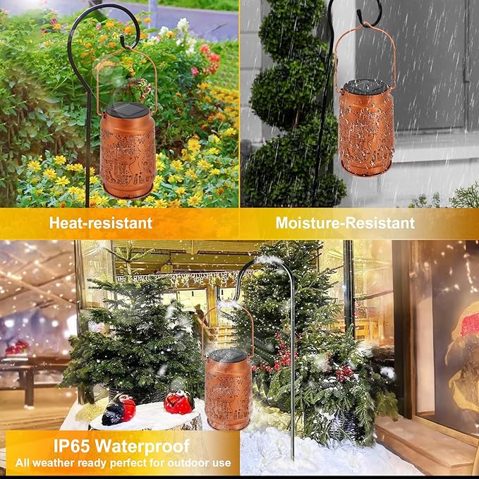 Solar Lanterns Outdoor Waterproof - Metal Hanging Solar Lights for Patio Yard Garden Decor, Christmas Birthday Gifts for Women Mom Men (4 Pack, Mushroom Shape)