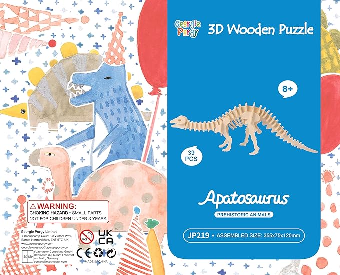 Georgie Porgy 3D Wooden Puzzles DIY Models Kits for Kids Dinosaur Airplane Woodcraft Construction Toys Pack of 6 (T-Rex Triceratops Spinosaurus Parasaurolophus Apatosaurus Stegosaurus)