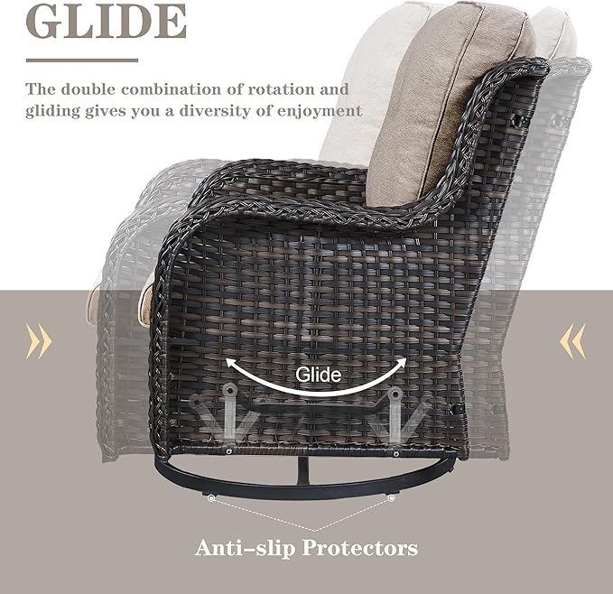 Wicker Patio Furniture Sets - 13 Piece Outdoor Rattan Furniture Conversation Sets with 4 Swivel Rocker Chairs, 2 Rattan Sofas, Wicker Ottomans and Coffee Table, Brown/Grey