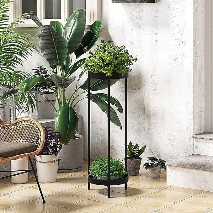 30" Plant Stand, 2 Tier Metal Flower Plants Holder with 2 Removable Display for Indoor or Outdoor,Pot Plant Planter Display(30 X 10in,Black)