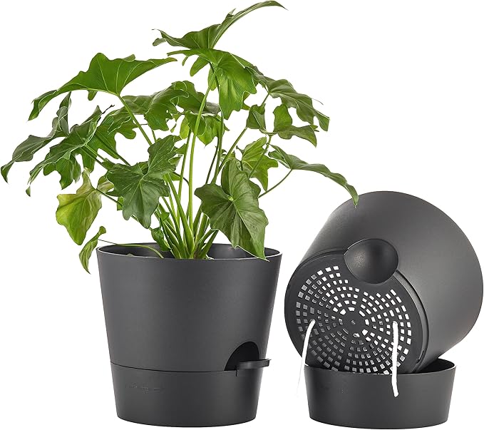 FaithLand 2-Pack 10 Inch Planter Pots for Indoor Outdoor Plants, Self Watering Flower Pots with Deep Reservoir, Black …