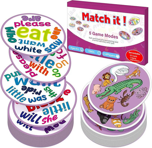 Memory Card Game, Kids Sight Word Piles Card Games, Animal Table Match Game for Toddlers, Indoor Recess Family Games, Preschool Classroom Reading Games, Homeschool Supplies