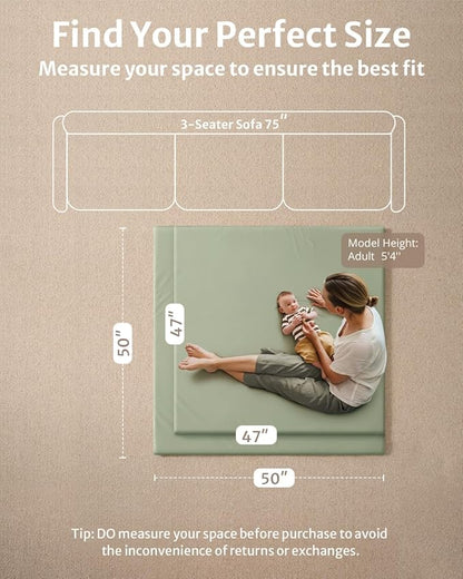 Blissful Diary Vegan Leather Baby Play Mat, 50x50 Thicken Foam Cushioned & Waterproof Playpen Mat for Infants and Toddlers, Stylish and Just Wipe-Clean Playmat for Baby Play on Floor, Light Green