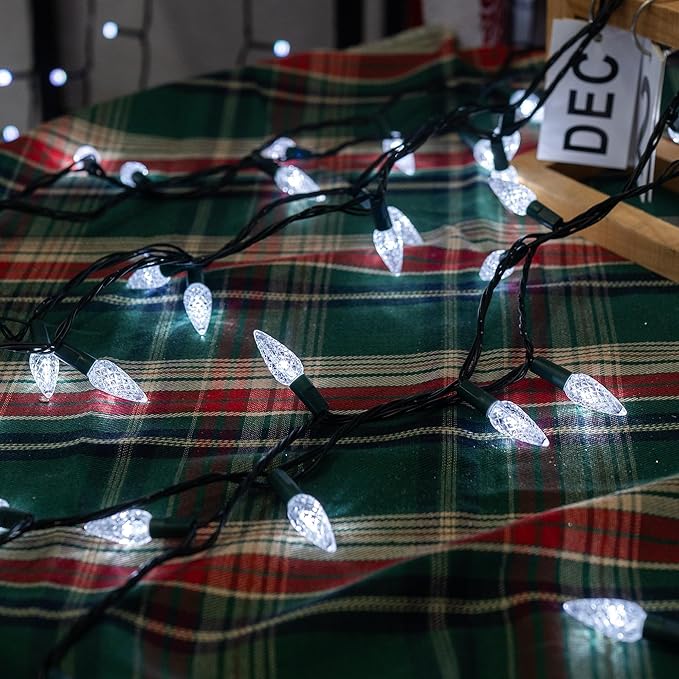 Dazzle Bright C6 Christmas String Lights, 200 LED 66 FT Waterproof Connectable String Lights with Timer, 8 Modes Christmas Lights for Indoor Outdoor Home Garden Yard Xmas Tree Decoration (White)