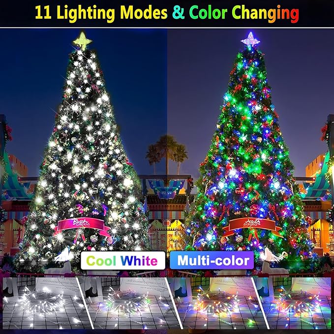 KNONEW 403ft 1000 LED Christmas String Lights Outdoor Color Changing 11 Modes Timer Fairy Light Plug in Waterproof Lights for Xmas Tree Yard Wedding Decorations (Cool White to Multicolor)