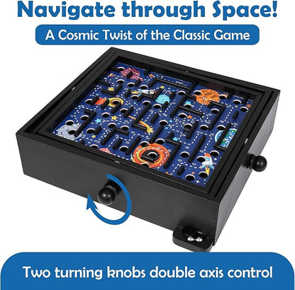 'STERLING Games Wooden Labyrinth Space Shuttle Theme Tilt Maze Game with Marble Ball and 60 Waypoints for 6 Years Up, 13.5" x 13" Board