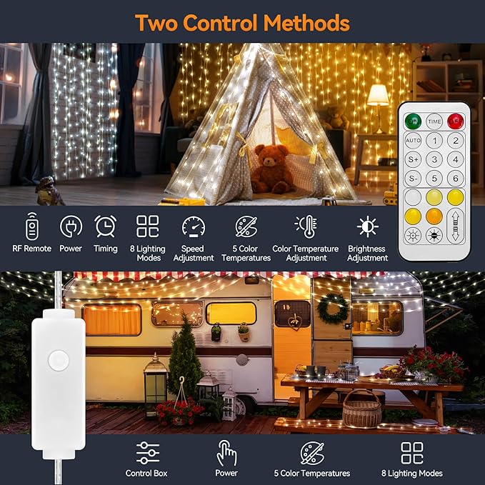 HOUHUI Fairy Lights Plug in Outdoor, 100Ft 2700K-6500K White Christmas Fairy Light IP67 Waterproof with Remote, 8 Modes, Warm-Cool White LED Fairy Twinkle Lights for Bedroom Garden Trees Party Decor