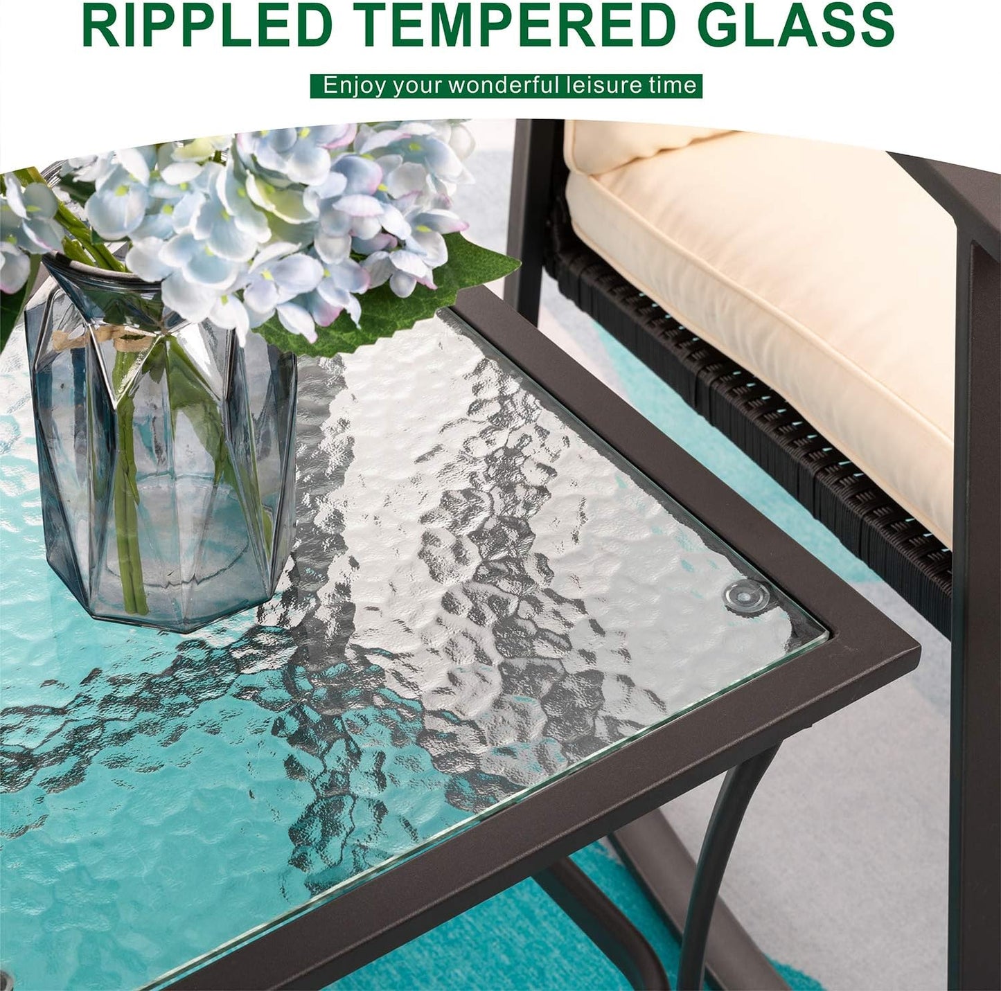 Shintenchi Outdoor 3-Piece Rocking Bistro Set,Wicker Patio Furniture Porch Chairs Conversation Sets with Glass Coffee (Beige Cushion)