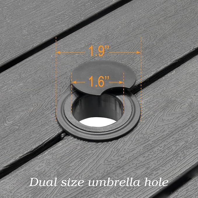 Outdoor Dining Table with 1.6" Umbrella Hole, Picnic Table Plastic Square Backyard Bistro Table Outdoor Dining Table for Garden, Poolside, Backyard, Black, 37x37inch