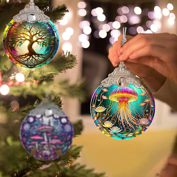Stained Glass Suncatcher, Jocidea Jellyfish Ornament, Christmas Ornaments, Holidays Ornaments, Christmas Tree Decor, Jellyfish Decor for Home, Jellyfish Gifts