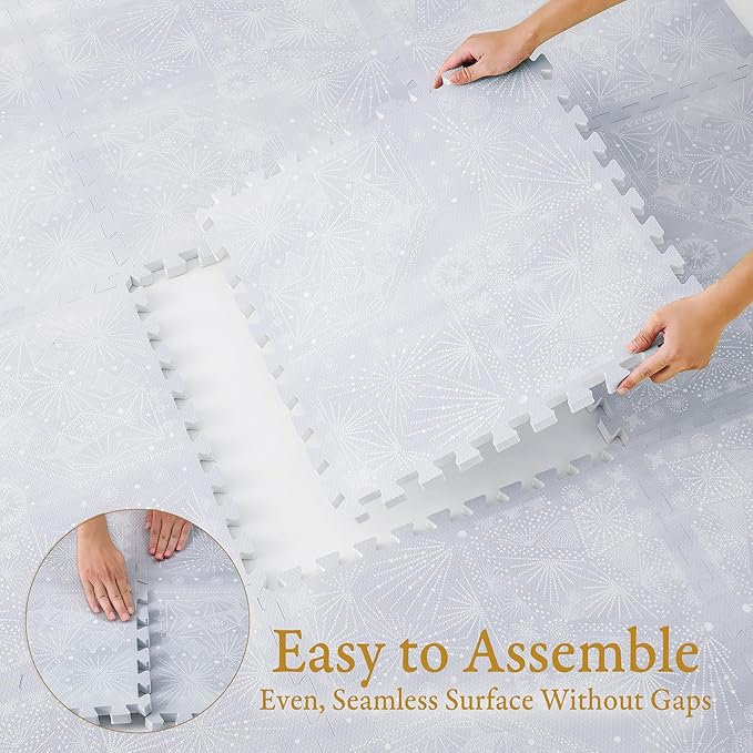 PopsyKosy Premium Exercise & Baby Foam Play Mats - Stylish & Large Non-Toxic Odorless Floor Mat - 6 Tiles - Spacious 6ft x 4ft - Peel-Resistant Reinforced - Soft Thick, Waterproof - Lavender Gray