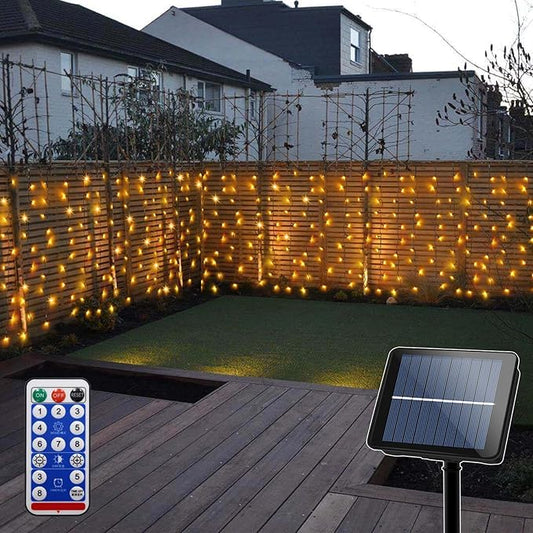 Solar Powered Curtain Lights 33ftx 3ft 500 LED Outdoor Curtain Lights Waterproof with Remote Timer for Garden Patio Fence Wedding Wall Gazebo Decor - Warm White