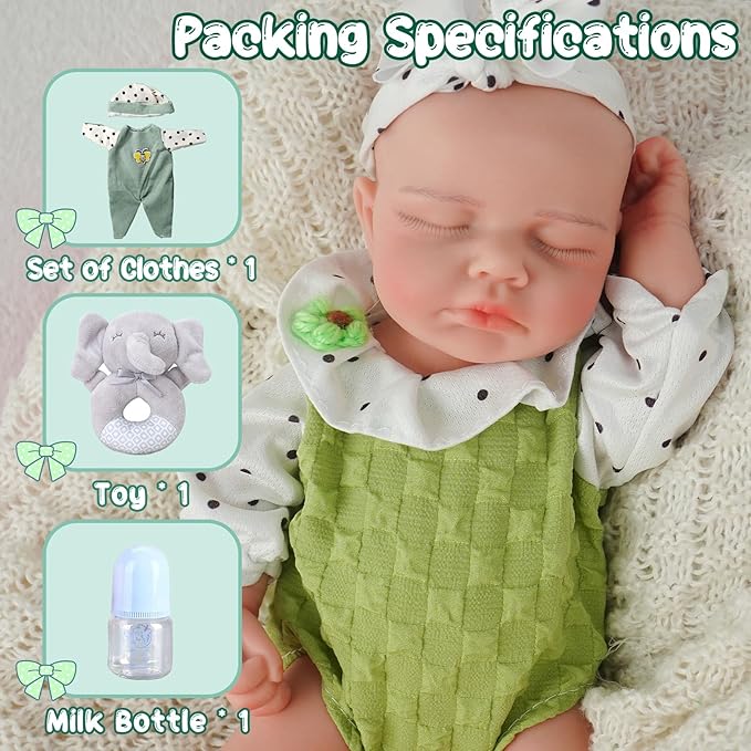 Girl 12.2 Inch, Full Silicone Baby Doll, Realistic Baby Dolls, Realistic Veins & Sleeping Pose, Not Vinyl, Reborn Baby Dolls Silicone Full Body, Gift Set