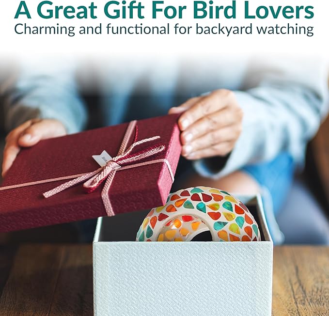 Sunnydaze 6-Inch Glass Mosaic Hanging Bird Feeder for Outdoors - Fly-Through Wild Bird Feeder - Confetti Mosaic