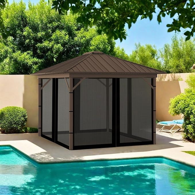 Replacement Gazebo Mosquito Netting 10' x 12',Universal Netting for Canopy Tent,4-Panel with Zipper for Outdoor Patio,Backyard (Mosquito Net Only,Black)