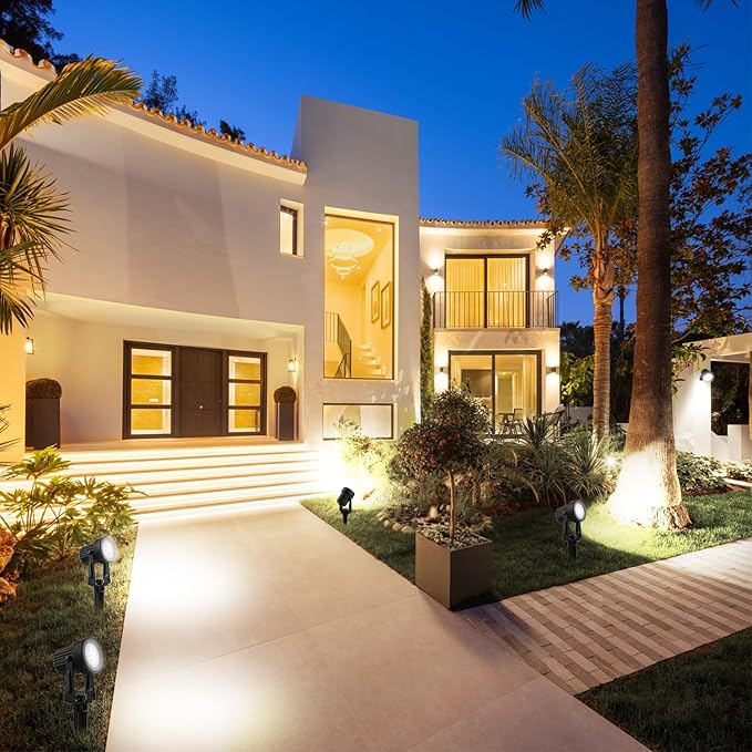 T-SUN Solar Spot Lights Outdoor Cold White Spotlights IP65 Waterproof Landscape Light Auto On/Off for Garden Yard Pathway Patio 4Pack