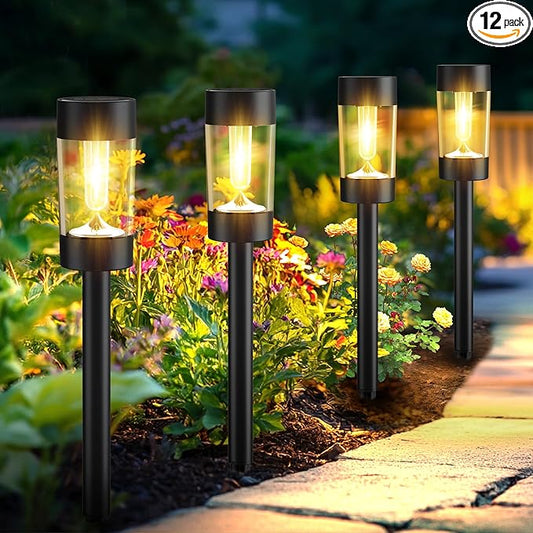 Solar Lights Outdoor, 12 Pack Waterproof Solar Landscape Lighting for Pathway Garden Yard Path Walkway Driveway Lawn Patio Outside Decor, Warm White
