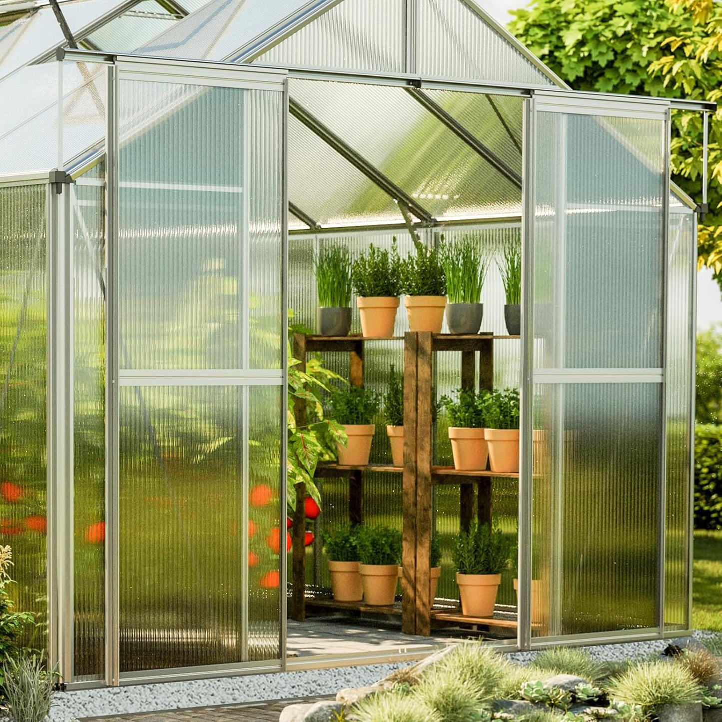Greenhouse Topas 3 Aluminum Frame 7.4 x 6.4 ft with Approx. 8 mm Polycarbonate Panels