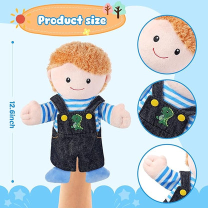 1 Pcs Family Hand Puppets 12 Inch Grandparents, Mom & Dad, Brother & Sister Plush Hand Puppet Toys Role-Play Toy Puppets for Kids Storytelling Imaginative Pretend Play Teaching Preschool(Brother A)