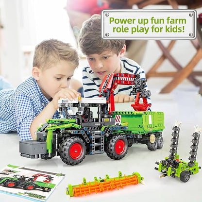 City Construction 3 in 1 Tractor Harvester Building Block Kits, Truck Farm Construction Vehicles Set Toys for Adults and Boys Girls 8-12(1481 Pieces)