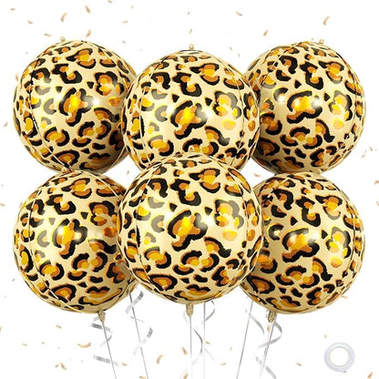 Leopard & Cheetah Print Foil Balloons, 6Pcs Large Metallic Leopard print Round Balloons, 22 Inch Big Round Foil Balloon for Camo Animal Jungle Adventure Birthday Party Baby Shower Wedding Decorations