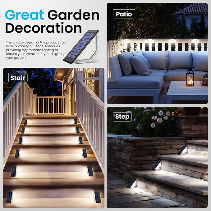 SOLPEX Solar Step Lights Outdoor,Solar Deck Lights for Outside,Two-Sided Stair Lights with 33 LEDs,Waterproof IP65 for Garden,Fence,Deck,Steps,Stair,Porch（2 Pack,Cold White）
