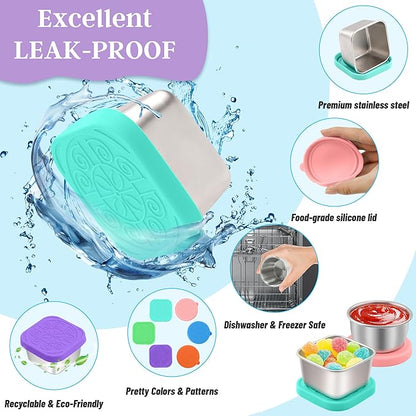 6 PCS Salad Dressing Container to Go,Handy Leakproof Stainless Steel Meal Prep Containers Reusable,Sauce Containers for Lunch Box, Picnics, Travel, Office and Kitchen Storage-1.6oz+2.7oz