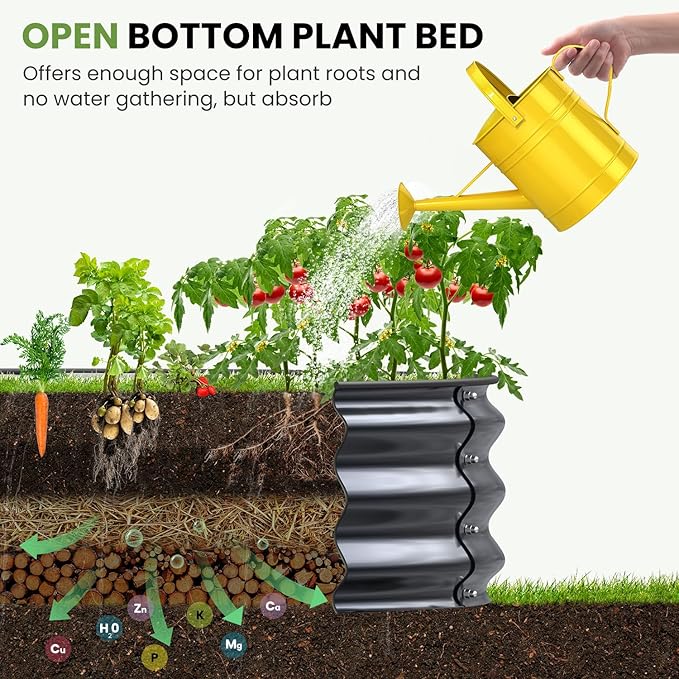 Round 4x4x1 FT Galvanized Raised Garden Bed Kit, Large Metal Planter Box for Outdoor Gardening, Garden Bed for Vegetables Flower Herb(Midnight Gray)