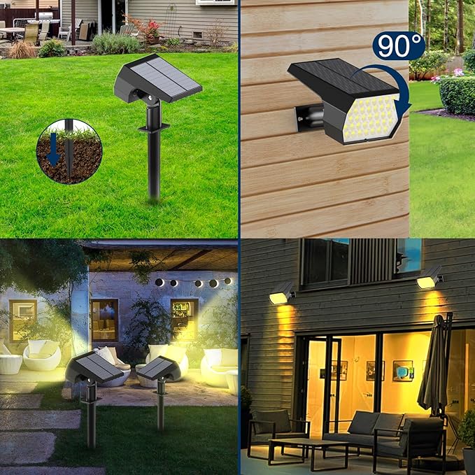 Solar Spot Lights Outdoor, [2 Pack/74 LED/3 Colors] 2-in-1 Solar Landscape Spotlights, IP65 Waterproof Auto On/Off Solar Powered Security Lights for Yard Garden Pathway Walkway