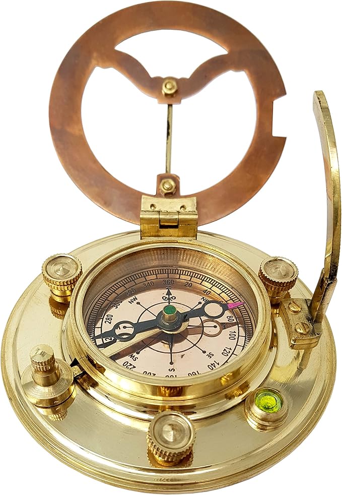 Brass Nautical - Antique Brass & Copper Sundial Compass, Sundial Clock in Box Gift Sun Clock Ship Replica Watch