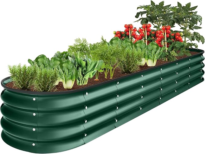 Best Choice Products 8x2x1ft Outdoor Metal Raised Garden Bed, Oval Deep Root Planter Box for Vegetables, Flowers, Herbs, and Succulents w/ 108 Gallon Capacity - Dark Green