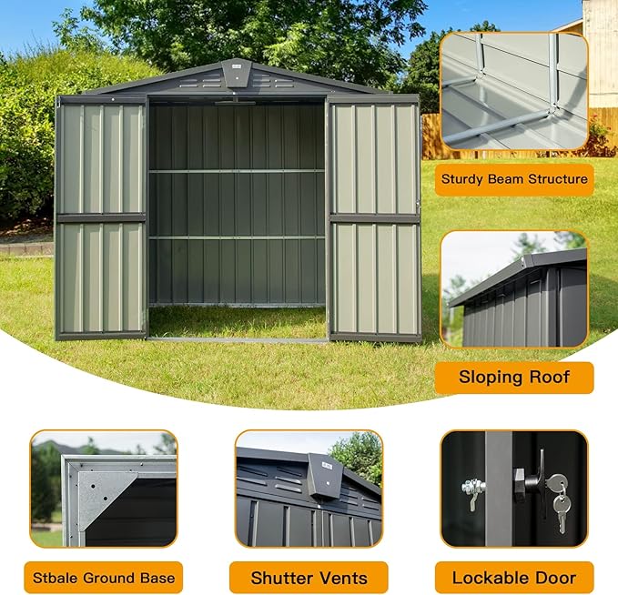 Domi Outdoor Storage Shed 6.5’ x 4.2’, Metal Garden Shed with Galvanized Steel Frame for Bike, Tools, Lawn Mowers, Outdoor Storage Cabinet with Lockable Door for Garden Lawn Patio (Dark Grey)
