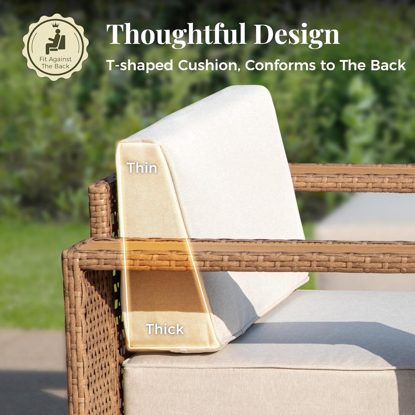 2 Pcs Outdoor Patio Furniture Set, Outdoor Wicker Sofa Couch, Rattan Armchairs Set of 2 with 10" Thick Waterproof Cushions for Deck Backyard Lawn