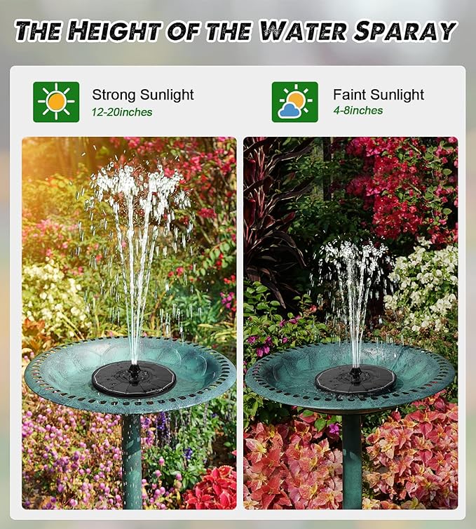 Solar Fountain Glass Panel with 2200 mah Battery, 3.5W Floating Solar Water Fountain with 4 Fixed Rods, Solar Fountain Pump for Bird Bath, Garden, Pond, Pool, Outdoor-Colorful Lights