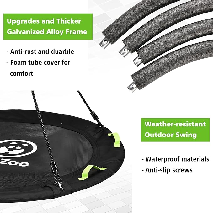 Tree Swing, 60 inch Larger Saucer Swing for Whole Family, 900lbs Weight Capacity, with Adjustable Hanging Straps, for Outdoor Backyard, Gifts for Kids, Black