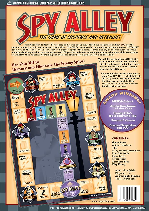 Spy Alley Mensa Award Winning Family Strategy Board Game