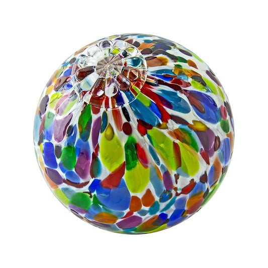 Pond Float. Handmade Blown Glass, Garden Gazing Ball, Table Centerpiece, Assorted sizes available. Home and Patio Decor. Artist Dehanna Jones. Seattle, WA. (White Rainbow MM)
