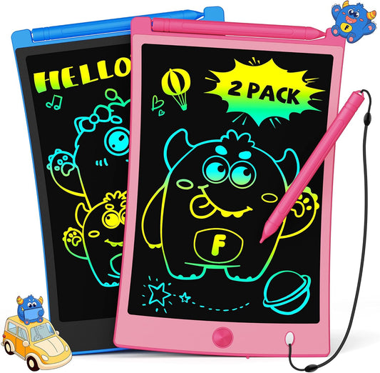 TEKFUN Kids Toys, 2Pcs LCD Writing Tablet with 4 Stylus, 8.5in Erasable Doodle Board Mess Free Drawing Pad for Kids, Car Trip Educational Toys Birthday for 3 4 5 6 7 Girls Boys