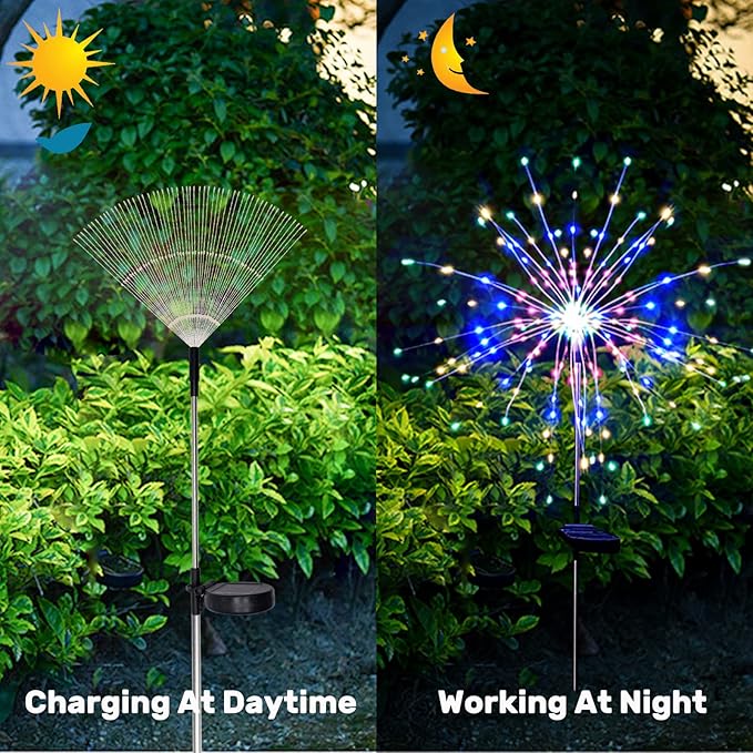 Solar Garden Firework Lights Outdoor Waterproof 6 Pack, 120 LED Sparklers, Colorful, for Patio, Backyard, Sidewalk, Christmas, Parties