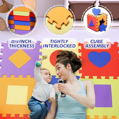 Coolcandy Baby Play Mat Without Fence, 9Pcs Interlocking Puzzle Floor Mat, 0.4" Thick Non-Toxic EVA Foam Play Mat, for Infants & Toddlers 3-36 Months, Soft Puzzle Tiles for Play Areas
