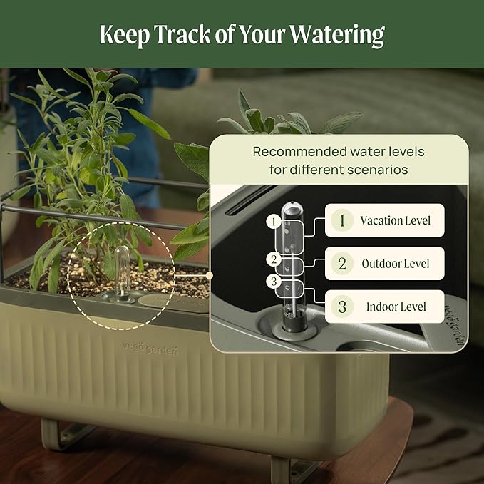 Vego garden Herb Indoor Plant Box, Self Watering Planters Pots for Indoor Plants with Trellis for Kitchen Window Sill or Countertop Plants Cage - Sage Green