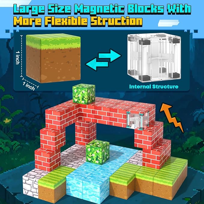 100PCS Magnetic Blocks-Build Mine Magnet World Set for Boys & Girls Age 3-5 6-8, STEM Sensory Toys for Toddlers Gifts for 3+ Years Old Girls Boys,1" Magnet Cubes Classroom Must Haves Construction Toys