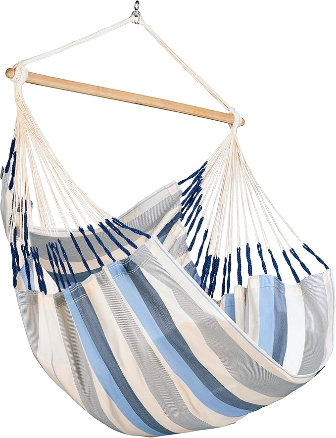 LA SIESTA® Large Comfort Domingo Hammock Chair Swing & Tree Mount Kit - Suspension Kit for Trees Beams Posts - Weatherproof, Outdoor Indoor Hammock Swing - Hanging Chair for Bedroom Patio - Sea Salt