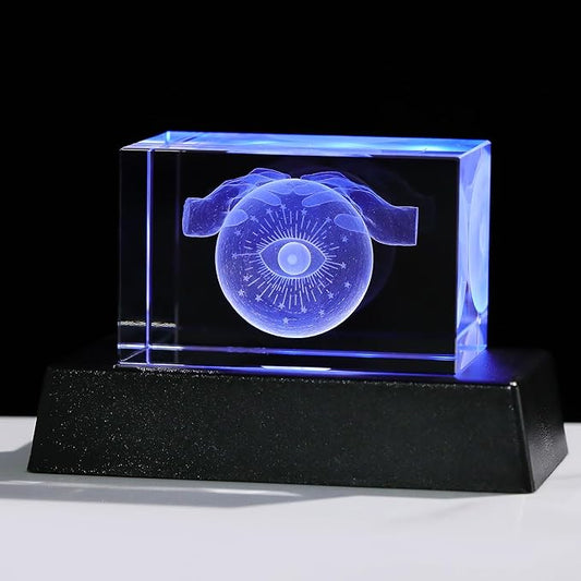 Qianwei 3D Crystal Evil Eye Decor - Evil Eye Light Halloween Witch Figurines Occult Medieval Goth Satanic Home Desk Decor Witchy Gifts Horror Lilith Statue