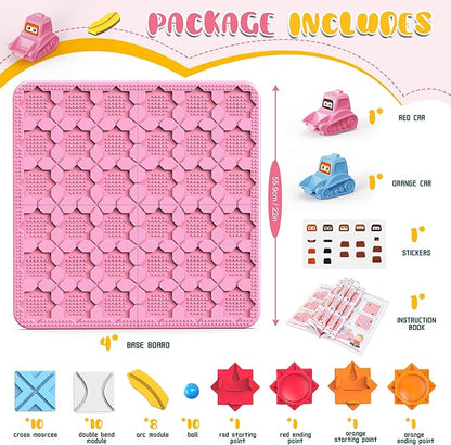 STEM Logic Road Builder Toys: Board Games Toys for 5 Year Old Kids Montessori Brain Teaser Puzzles Educational Learning Activities Toy for Kid Ages 3 4 6-8 12 Boys Girls Gifts (Pink, 50PCS)